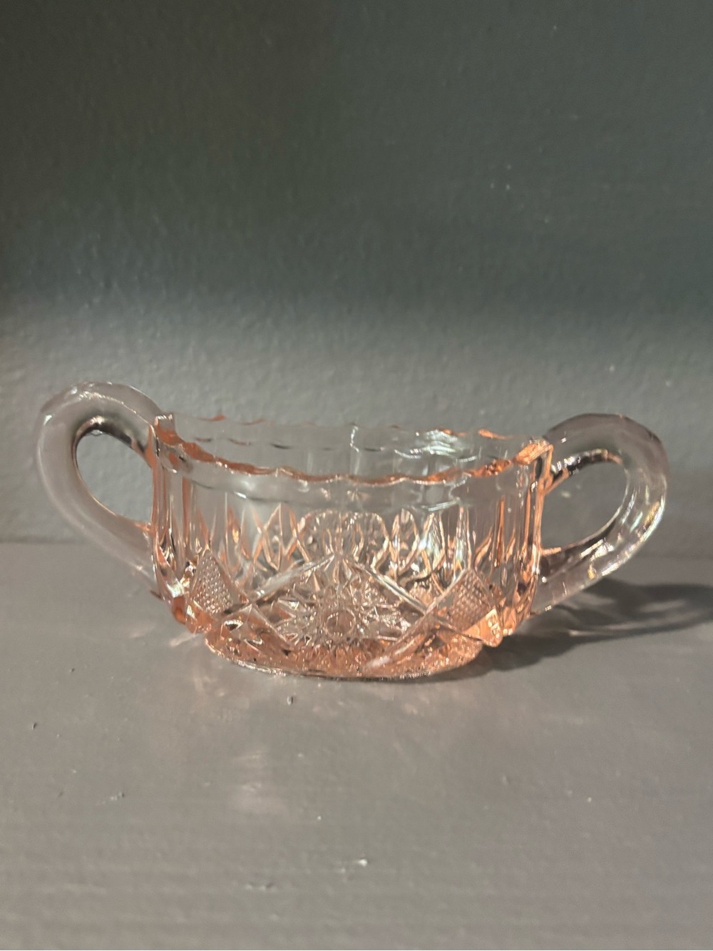 Vintage Pink Glass Sugar Dish with Handles